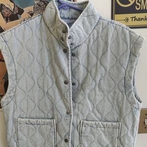 J.O.A. Light Wash Quilted Denim Vest - Light Blue